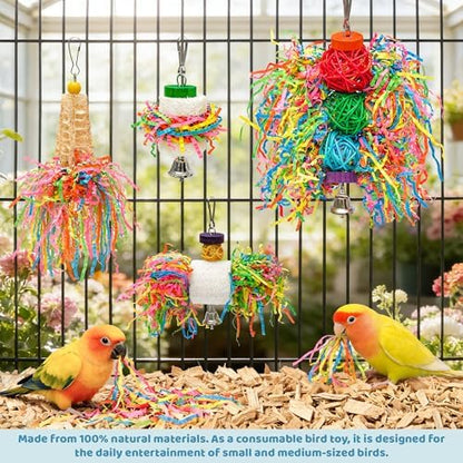 4PCS Bird Parrot Foraging Toys Parakeet Chewing Hanging Toy Shredded Paper Cage Accessories for Small Parrots Parakeets Conures Cockatiels Love Birds Cage Toy (4Pack)