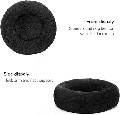 HACHIKITTY Calming Donut Cuddler Dog Bed, Round Fluffy Pet Bed for Large Dogs,Washable, Large, Black, 30''