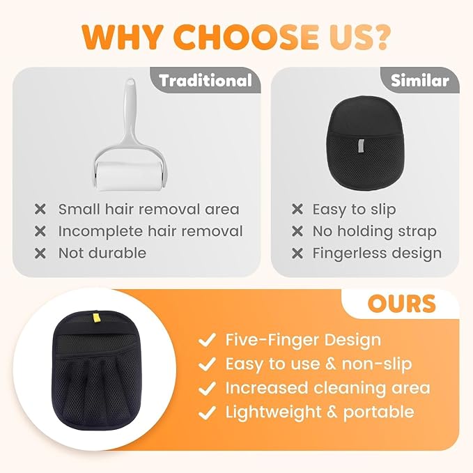 Magic Brush Pet Hair Remover Glove,Upgraded 5-Finger Electrostatic Pet Hair Removal Gloves for Couch, Carpet, Car Seat, Bedding, Furniture, Laundry,Reusable Animal Fur Removal Tool (Black-2PCS)