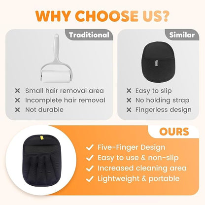 Magic Brush Pet Hair Remover Glove,Upgraded 5-Finger Electrostatic Pet Hair Removal Gloves for Couch, Carpet, Car Seat, Bedding, Furniture, Laundry,Reusable Animal Fur Removal Tool (Black-2PCS)