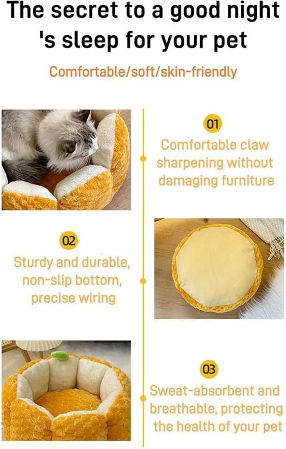 Pumpkin Cat Bed Large Capacity Pet Mat Warm Cat and Dog Bed Four Seasons Universal Pet Bed Autumn and Winter Dog Mattress Suitable for Small and Medium Cats and Dogs to Sleep Soundly (S)