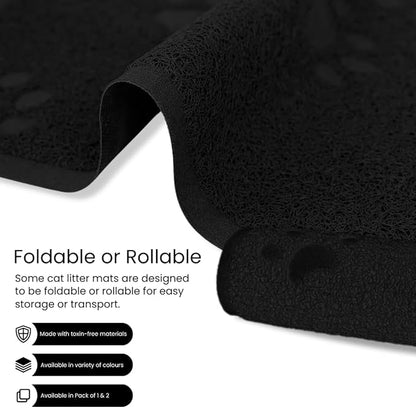 Andalus Small Cat Litter Mat, Pack of 1 - Waterproof, Non-Slip & Easy to Clean Cat Litter Box Mat for Extra Efficient Pet Litter-Trapping, Black (15.75” X 11.75”)