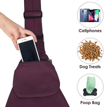 SlowTon Dog Carrier Sling - Thick Padded Shoulder Strap Adjustable Dog Carriers for Small Dogs, Puppy Carrier Purse for Pet Cat with Front Zipper Pocket Safety Belt Machine Washable, WR, L