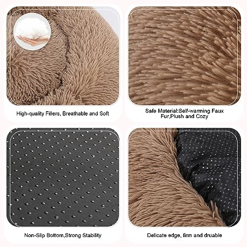 Dog Bed, Cat Calming Bed, Faux Fur Pillow Pet Donut Cuddler Round Plush Bed for Large Medium Small Dogs and Cats