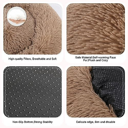 Dog Bed, Cat Calming Bed, Faux Fur Pillow Pet Donut Cuddler Round Plush Bed for Large Medium Small Dogs and Cats
