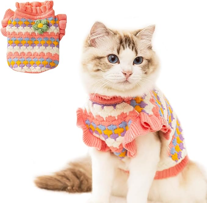Pink Small Dog Sweater Female, Knitted Cat Sweater, Fall Girl Puppy Clothes, Turtleneck Doggy Cable Knitwear, Warm Pet Clothing for Chihuahua Yorkie Bulldog Teacup (Pink, X-Small)