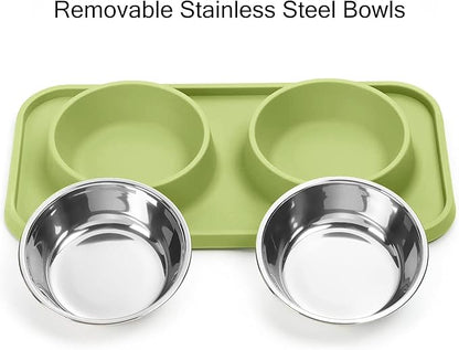 L.D.Dog Cat Food Bowls, Cat Bowls Non-Skid and Non-Spill Silicone Pads with PP Stand, Removable Stainless Steel Food and Water Dishes for Cats, Small Size Dogs