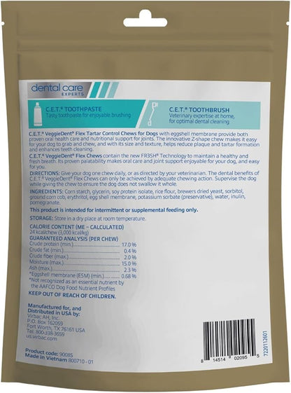 Virbac C.E.T.® VEGGIEDENT® Flex Tartar Control Chews for Dogs - Multifunctional to Support Joint Health, VOHC Approved - Extra Small Under 11lbs