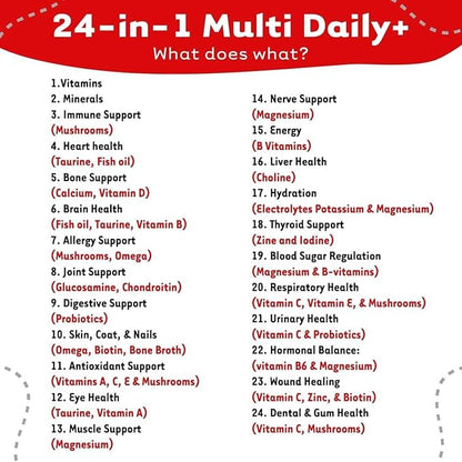 iHeartDogs 24-in-1 Senior Multivitamin Daily+ Total Health Support Powder with Probiotics, Omega-3, Glucosamine, Mushrooms & Bone Broth- 60 Servings