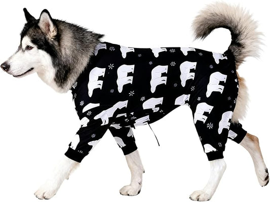 LovinPet Big Dog Shirts, Stretch Cotton Pet Shirts with Animal Print, Full Coverage Dog Clothing Perfect to Prevent Licking Wounds After Surgery for Medium & Large Dogs, Black L