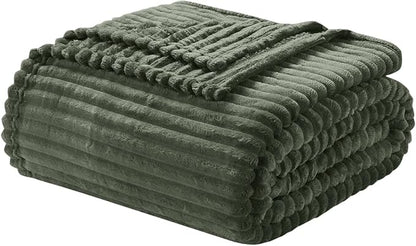 Nestl Green Throw Blanket for Couch - Cozy Warm Fuzzy Blankets for Women, Plush Small Fleece Throws for Girls - Olive Green, 50 x 60 Inches