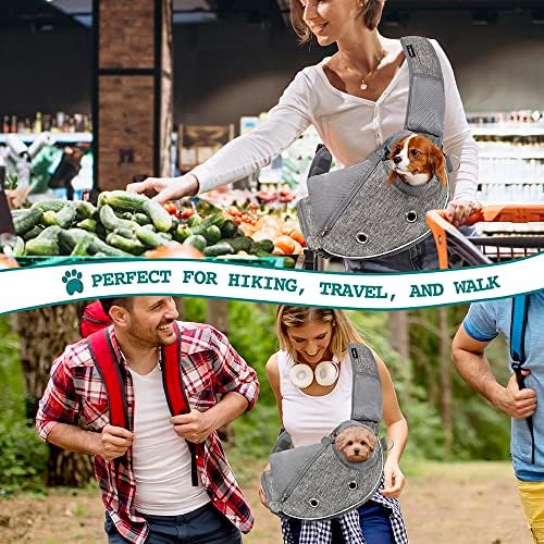 PetAmi Small Dog Sling Carrier, Puppy Cat Hands-Free Purse, 10 lb, Gray
