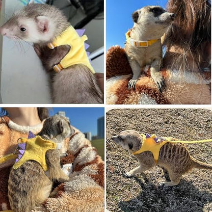 Ferret Harness and Leash Set Small Animals Vest Harness with Safe bell Dinosaur Shaped Walking clothes for Baby Rabbit Guinea pig Teacup Chihuahua Mouse and other small pet.(Yellow Dinosaur)
