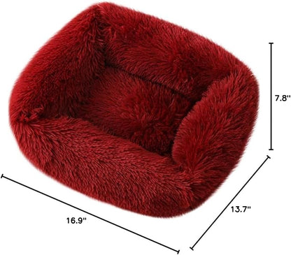 La La Pet® Donut Dog Cat Bed Cozy Cave Pet Bed Burrow Dog Bed Calming Cuddler Self-Warming Pet Bed Soft Plush Pet Cushion Improved Sleep for Cats Small Medium Dogs Red XS