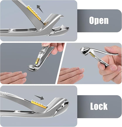 SHINLEA Nail Clippers for Seniors Thick Toenails, Professional Fingernail Toenail Clippers with Catcher, Sharp Wide Opening and Long Handle Nail Cutter Set for Men Women, Silver