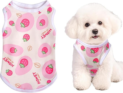 Pistha Pink Dog Shirts Cute Summer Dog Clothes Soft Pet T-Shirt Printed Puppy Shirt for Small Medium Dogs Cats Girl(Strawberry1,M)