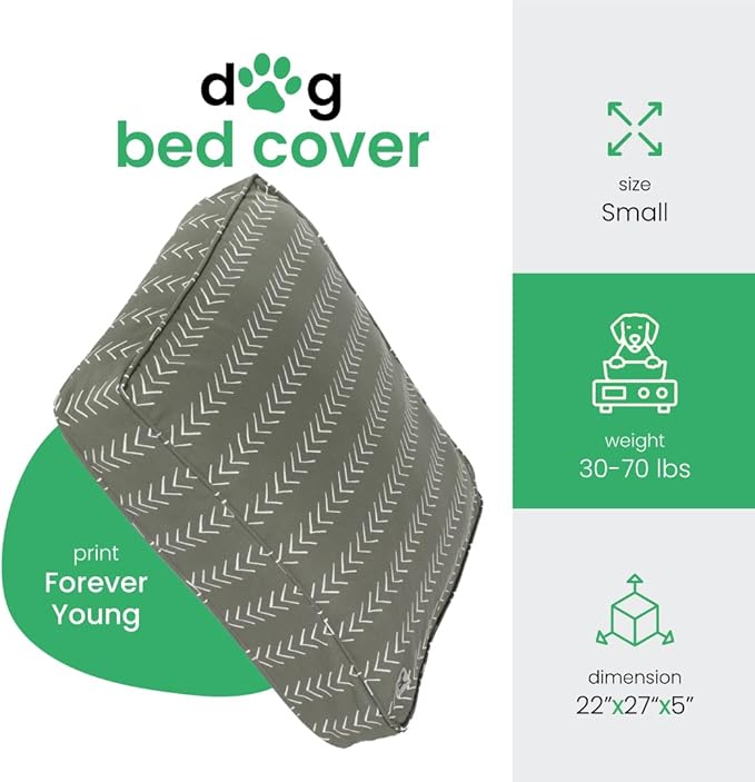 Molly Mutt Small Dog Bed Cover - Forever Young Print - Measures 22”X27”X5’’ - 100% Cotton - Durable - Breathable - Sustainable - Machine Washable Dog Bed Cover (Dd82a)