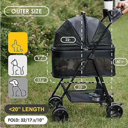 Zoosky 3 in 1 Dog Stroller, Folding Pet Stroller w/Removable Carrier