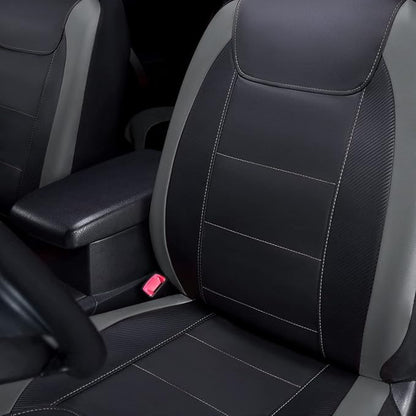 Flying Banner car seat Covers Protects Water Proof Faux Leather Carbon Fiber Front and Rear Bench (Black Gray, Full Set - 8PCS)