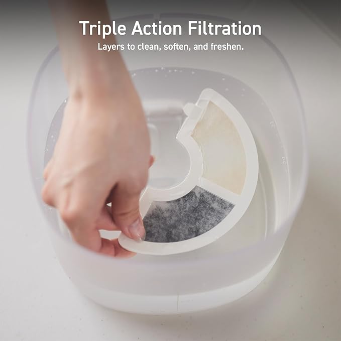 ELECOM Automatic Pet Water Fountain for Cats and Dogs, Silent Aqua Water Fountain Replacement Filters, High-Density 3-Stage Filtration (Filters x4, 2 Liters)