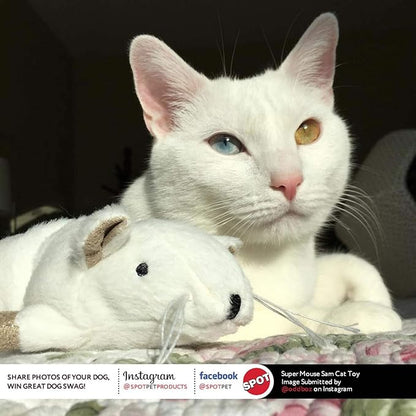 SPOT Super Mouse Sam with Catnip - Lifelike Cat Toy, Fuzzy Mice with Catnip and Crinkle Sound, Extra Large Size for Cuddling, Kicking, Chasing, Playing - 11in Plush Toys, Assorted Colors