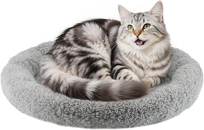 NAMSAN Round Cat Beds for Indoor Cats, 19.5 x 19.5 x 2 inch, Self Warm Pet Bed Pad with Pillow Around, Plush Cushion for Small Medium Dogs Large Cats, Antiskid Bottom, Grey