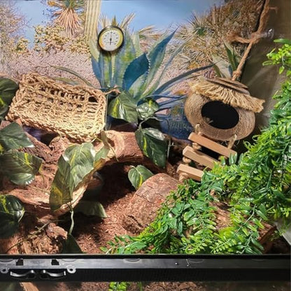 Gecko Tank Accessories,Grested Gecko Coconut Hideout Hut with Ladder Reptile Hanging Plants Climbing Bearded Dragon Hammock Flexible Jungle Vine Leaves Terrarium Decor