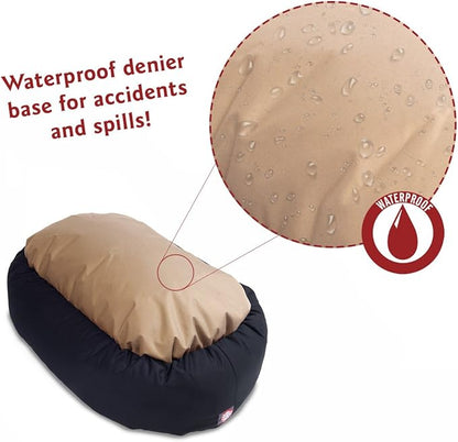Majestic Pet 24 Inch Poly-Cotton Sherpa Calming Dog Bed Washable 24x18x7 (inch) – Cozy Soft Round Donut Dog Bed with Spine for Head Support - Pet Bed Small - Black