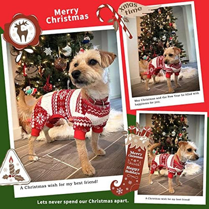 KYEESE Dog Christmas Pajamas for Small Dog Velvet Onesie with Red Snowflake