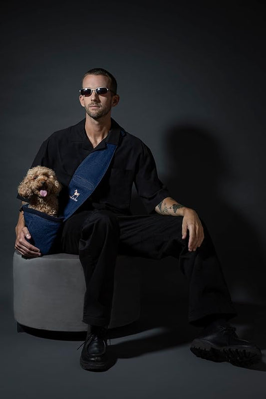 Noah & Paw Dog Sling Carrier for Small Dogs 5-18lb, Dog Sling for Small Dogs and Cats, Dog Carrier with Adjustable Padded Strap, Vegan Denim Lined with Fur, 3X Safety Features, Machine Washable