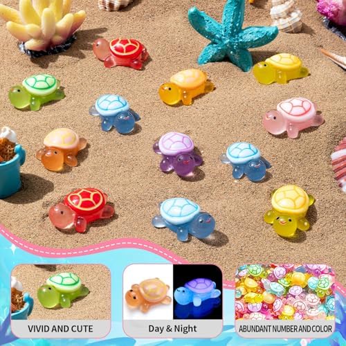80Pcs Luminous Mini Resin Turtles Cute Tiny Turtle to Hide for Garden Micro