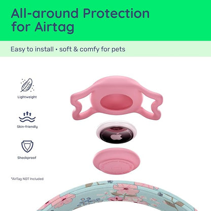 Airtag Dog Collar,with Waterproof airtag Holder，Original Stylish Cute Pattern Design.QR Code ID Buckle，Comfortable Soft Cotton for Small Medium Large Dogs