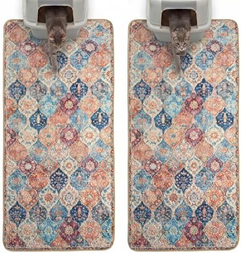 Hompet Cat Litter Mat 2 Pack, 24.8x54 Large Machine Washable Trapping Mats for Cats, Super Absorbent & Urine-Proof Cat Litter Box Mat for Floor, Waterproof & Non Slip Kitty Litter Rug