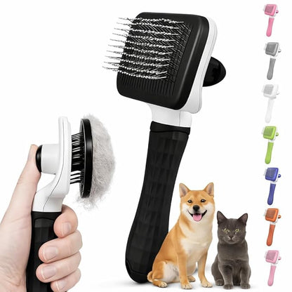 Self Cleaning Slicker Brush, Dog Cat Bunny Pet Grooming Shedding Brush, Easy to Remove Loose Undercoat, Pet Massaging Tool Suitable for Pets with Long or Short Hair (Black)