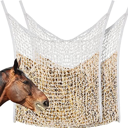 Fabbay 2 Pcs Slow Feed Hay Net for Horses, 63 x 40 Inch Hay Bag, White