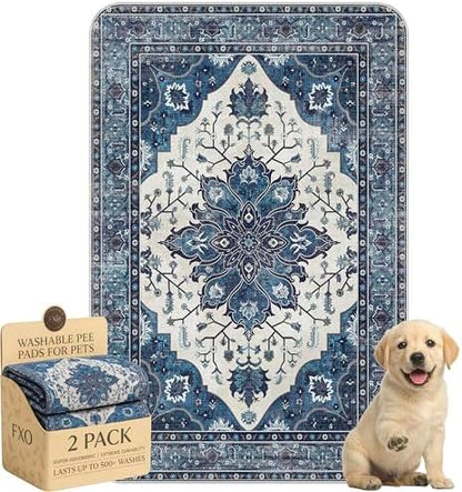 Washable Pee Pads for Dogs,Great Urine Absorbent Reusable Puppy Training Pads,Waterproof,Leak-Proof & Non-Slip Potty Pads for Whelping,Crate,Playpen,Bed.(Dark Navy Floral,24"x36")