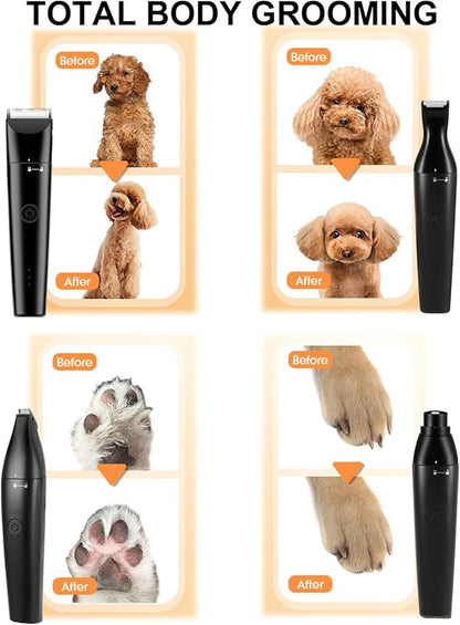 Vitoki Dog Grooming Clippers 4 in 1 Pet Grooming Kit,2-Speed Cordless Dog Clipper with Nail Grinder,USB-C Rechargeable Paw Trimmer for Small Pets, Dogs, Cats,Black