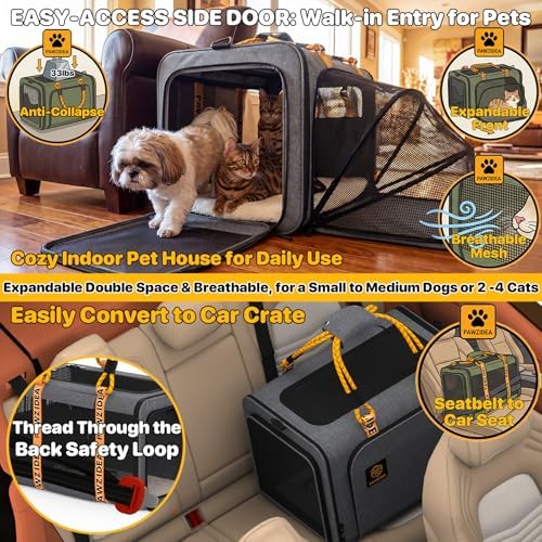 PAWZIDEA Expandable Large Pet Carrier, Soft-Sided 2–4 Cats Carrier Up 55lbs