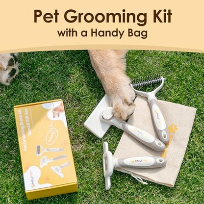 Professional Deshedding Dog Brush Grooming Kits, for Long-Haired Dogs and Cats - Dog Deshedding Brush and Slicker Brush Set 3 in 1 Gift Box for Long Hair Pets like Golden Retriever