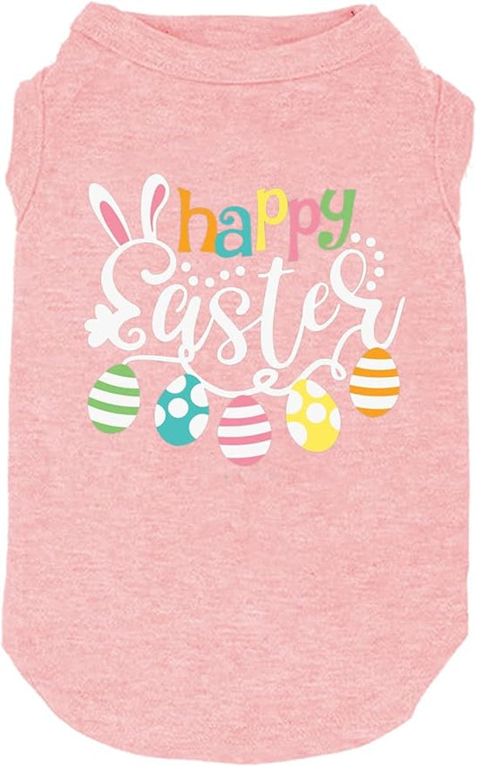Happy Easter Shirts for Dog Funny Print Vest for Small Medium Large Dogs Soft and Light-Weight T Shirts Gift for Puppy (X-Large, Pink)