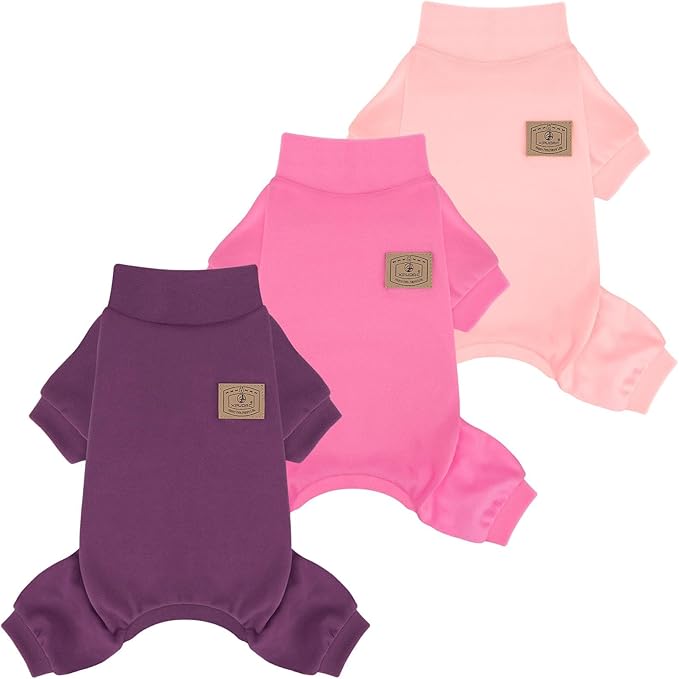 XPUDAC 3 Pack Fleece Dog Pajamas Warm Winter Dog Clothes for Small Medium Dogs Girl Cozy Puppy Pjs Pet Outfit Doggie Onesie Costume, Purple, Pink, Hotpink, XS