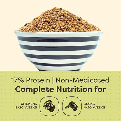 Scratch and Peck Feeds Whole Grain Grower Mash Chicken and Duck Feed - 25 lbs Bag - Corn-Free and Soy-Free - 17% Protein, Certified Organic and Non-GMO Project Verified Chicken Food