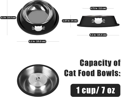Serentive 2 Pcs Non-Slip Stainless Steel Small Cat Food Bowls - Unbreakable, Thicken 7 Oz Cat Dishes - Indoor, Removable Rubber Base, Easily Clean, Lovely Color