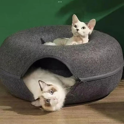 Cat Cave Donut for Large Cats and Small Dogs Up to 30 lbs | Pet Cat House Tunnel Bed | Washable & Scratch-Resistant Pet Bed | Versatile Donut Cat Cave | Covered Cat Beds for Indoor Cats Large | Hegale