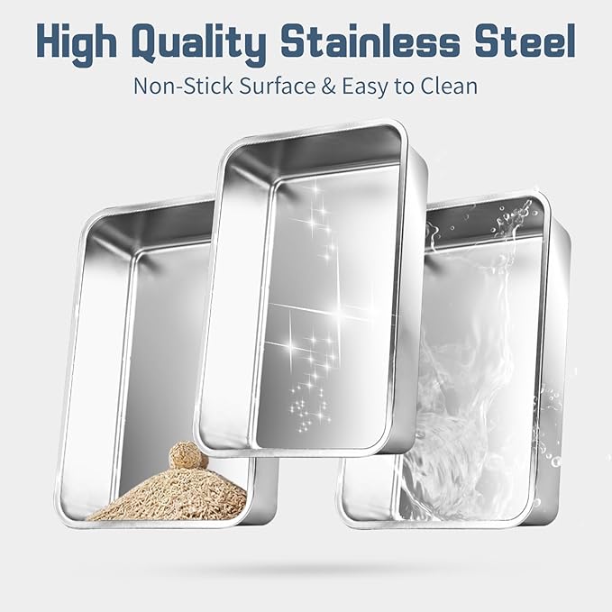 3 Pack Stainless Steel Litter Box, 27.6"x19.7"x8" XXXL Metal High Sided Cat Litter Pan, Extra Large Stainless Steel Box Splash-Proof and Non-Stick Cat Poop Box Odorless
