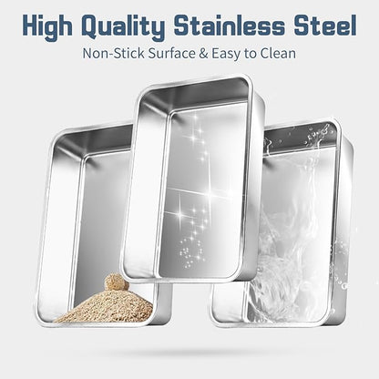 3 Pack Stainless Steel Litter Box, 27.6"x19.7"x8" XXXL Metal High Sided Cat Litter Pan, Extra Large Stainless Steel Box Splash-Proof and Non-Stick Cat Poop Box Odorless