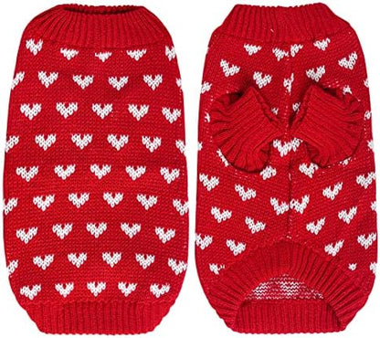 Dxhycc Dog Knitted Sweater Dog Heart Sweater Puppy Sweater Warm Soft Pet Holiday Clothes for Small Cats and Dogs (Red, S)