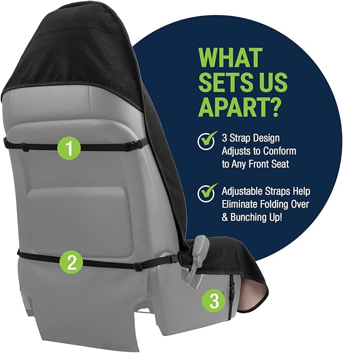 Season Guard Terry Cloth Sweat Towel Seat Cover; Carseat Towel Protector; Great for Gym Workout; Waterproof; Universal Fit for Car SUV Van Truck; EZ fit; Non Slip Grip; Machine Washable; 2pc Black