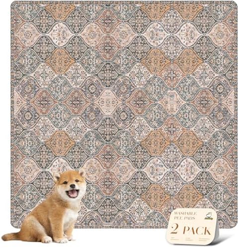 nunubaby Washable Pee Pads for Dogs, Stylish, Non-Slip and Leak-Proof Pee Pads. Reusable Potty Pads for Dogs for Crates and Floors.(Brown/Multi,48" x48" )