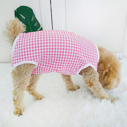 Dog’s Recovery Suit Post Surgery Shirt for Puppy, Wound Protective Clothes for Little Animals(Pink White Plaid-xs)
